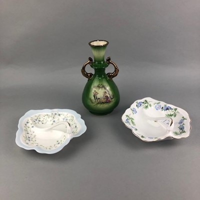 Lot 216 - A ROYAL ALBERT 'CAROLINE' PATTERN LEAF SHAPED DISH AND OTHER CERAMICS