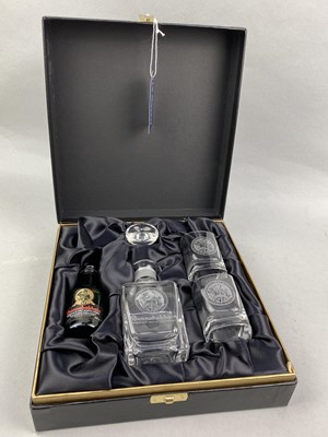 Lot 44 - A LOT OF TWO WHISKY DECANTER PRESENTATION SETS ALONG WITH FIVE HIP FLASKS