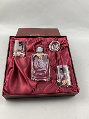 Lot 44 - A LOT OF TWO WHISKY DECANTER PRESENTATION SETS ALONG WITH FIVE HIP FLASKS