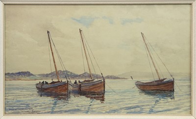 Lot 531 - SAILBOATS IN CALM WATERS, A WATERCOLOUR BY PETER MACGREGOR