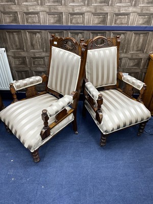 Lot 252 - A PAIR OF LATE VICTORIAN WALNUT ARMCHAIRS