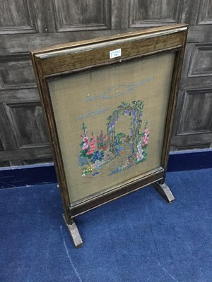 Lot 235 - A FIRESCREEN, OVAL DRESSING MIRROR, MILKING STOOL AND TWO OTHER MIRRORS