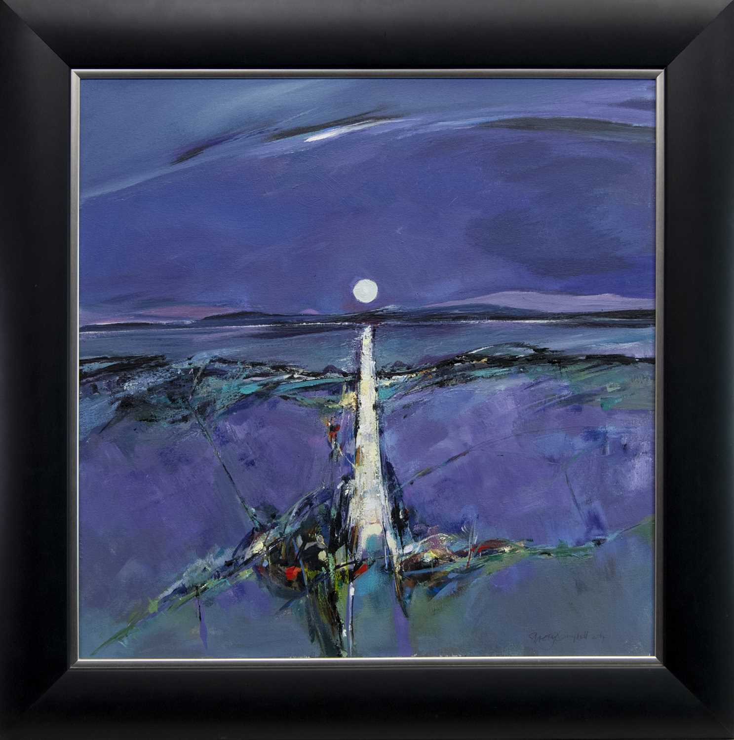 Lot 502 - THE MOON IN JUNE IN DUNOON, AN ACRYLIC BY SHELAGH CAMPBELL