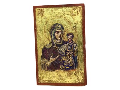 Lot 864 - A 20TH CENTURY RUSSIAN ICON ON WOOD PANEL