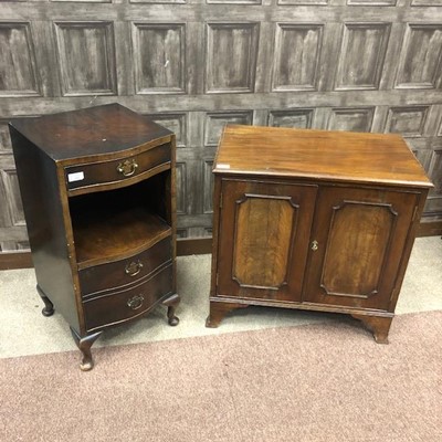 Lot 271 - A 20TH CENTURY BEDSIDE CUPBOARD AND A MAHOGANY TWO DOOR CUPBOARD