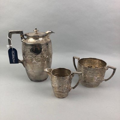 Lot 276 - A SILVER PLATED THREE PIECE TEA SERVICE AND A SILVER PLATED TEA POT