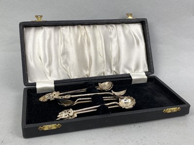 Lot 278 - A SET OF WHITE METAL SOUVENIER SPOONS AND TWO OTHER CASED SETS OF SPOONS