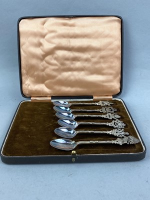 Lot 278 - A SET OF WHITE METAL SOUVENIER SPOONS AND TWO OTHER CASED SETS OF SPOONS