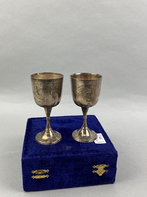 Lot 279 - A PAIR OF SILVER PLATED GOBLETS AND CASED SETS OF CUTLERY