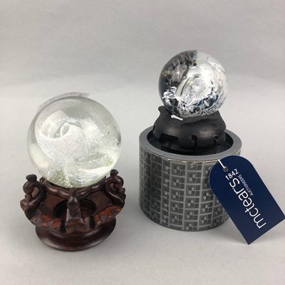 Lot 287 - A LOT OF TWO CAITHNESS GLASS PAPERWEIGHTS ALONG WITH SWAROVSKI FIGURES