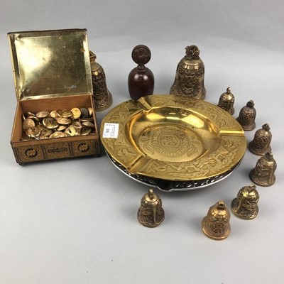 Lot 339 - A LOT OF VARIOUS BRASS BUTTONS, ASHTRAYS AND VARIOUS BRASS BELLS