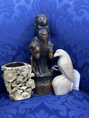 Lot 346 - AN AFRICAN CARVED WOOD FIGURE GROUP AND OTHER FIGURES