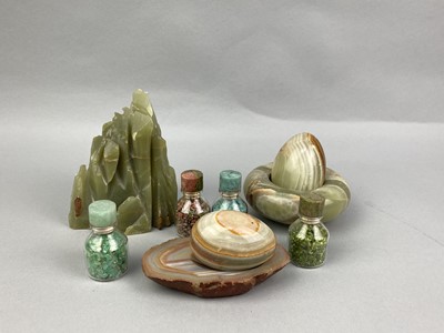 Lot 368 - A LOT OF ONYX DECORATIVE EGGS AND OTHER ITEMS