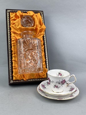 Lot 322 - A TEA SERVICE, DECORATIVE PLATE AND CRYSTAL DECANTER