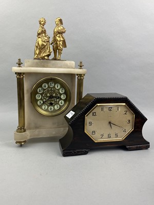 Lot 311 - AN EARLY 20TH CENTURY ALABASTER MANTEL CLOCK AND ANOTHER