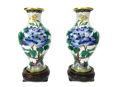 Lot 876 - A PAIR OF JAPANESE CLOISONNE VASES