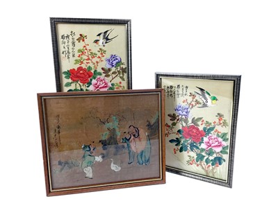 Lot 891 - A PAIR OF CHINESE WATERCOLOURS OF FLOWERS AND ANOTHER