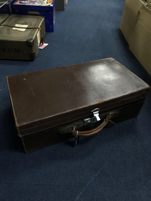 Lot 317 - A VINTAGE TRAVEL CASE ALONG WITH A POLICEMANS JACKET AND A BOX