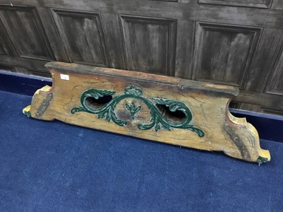 Lot 396 - A VINTAGE WOOD PANEL AND TWO 20TH CENTURY MILKING STOOLS