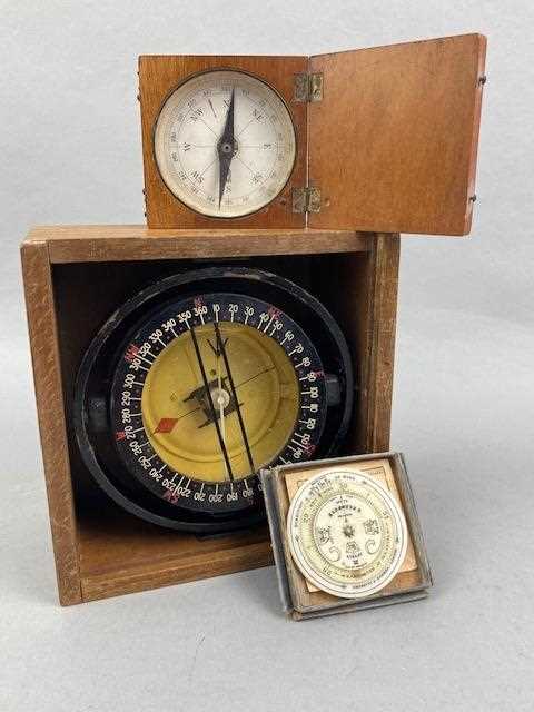 Lot 398 - A 20TH CENTURY SHIPS COMPASS, A BAROMETER