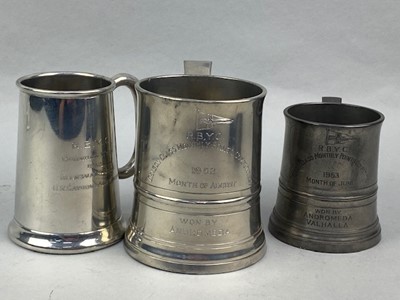 Lot 399 - A LOT OF PEWTER TANKARDS AND TWO SILVER PLATED TROPHIES