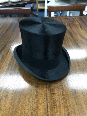 Lot 410 - A VINTAGE WEDDING DRESS, TAIL COAT AND A TOP HAT