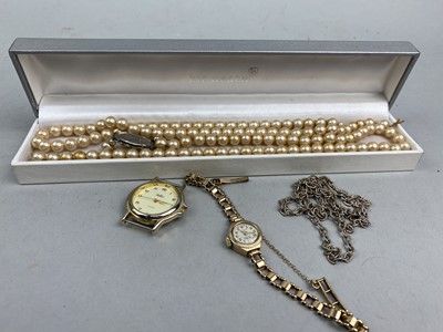 Lot 137 - A NINE CARAT GOLD LADIES WATCH ALONG WITH COSTUME JEWELLERY