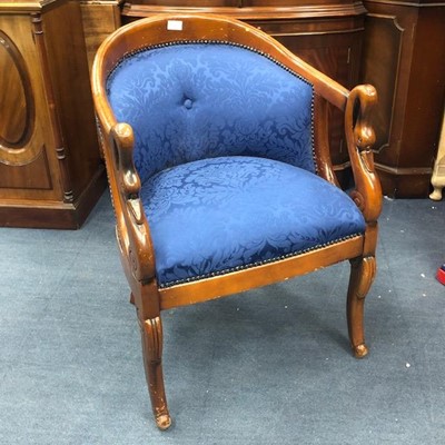 Lot 376 - A FRENCH STYLE MAHOGANY TUB CHAIR