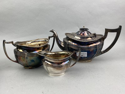 Lot 388 - A SILVER PLATED THREE PIECE TEA SERVICE AND OTHER SILVER PLATED ITEMS