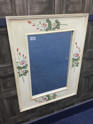 Lot 463 - A DECORATIVE RECTANGULAR WALL MIRROR AND TWO OTHERS