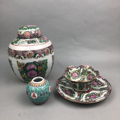 Lot 473 - A CHINESE FAMILLE ROSE GINGER JAR AND COVERAND OTHER CERAMICS