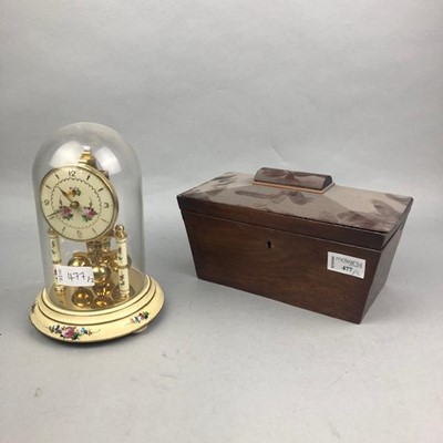 Lot 477 - A BENTIMA ANNIVERSARY CLOCK AND A MAHOGANY TEA CADDY