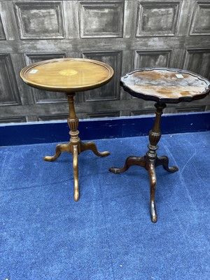 Lot 490 - A MAHOGANY PIE CRUST WINE TABLE AND ANOTHER WINE TABLE