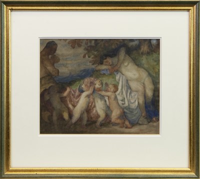 Lot 1 - PUTTO AT PLAY, A WATERCOLOUR BY WILLIAM STRANG