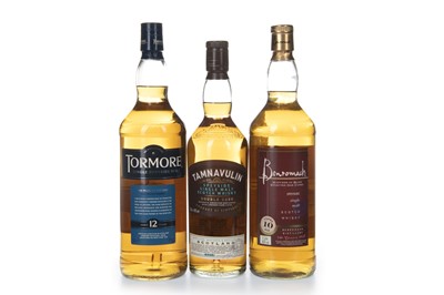 Lot 377 - BENROMACH 10 YEARS OLD, TORMORE AGED 12 YEARS AND TAMNAVULIN DOUBLE CASK