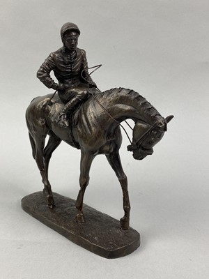 Lot 446 - A BRONZED FIGURE OF A RACEHORSE