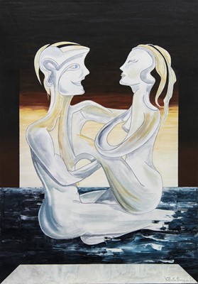 Lot 559 - SURREALIST COUPLE, AN OIL BY VALENTINA FONESCA