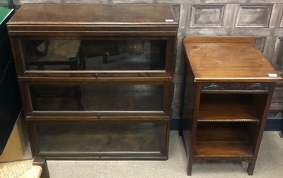 Lot 592 - A 20TH CENTURY MAHOGANY SECTIONAL BOOKCASE AND A BEDSIDE CHEST