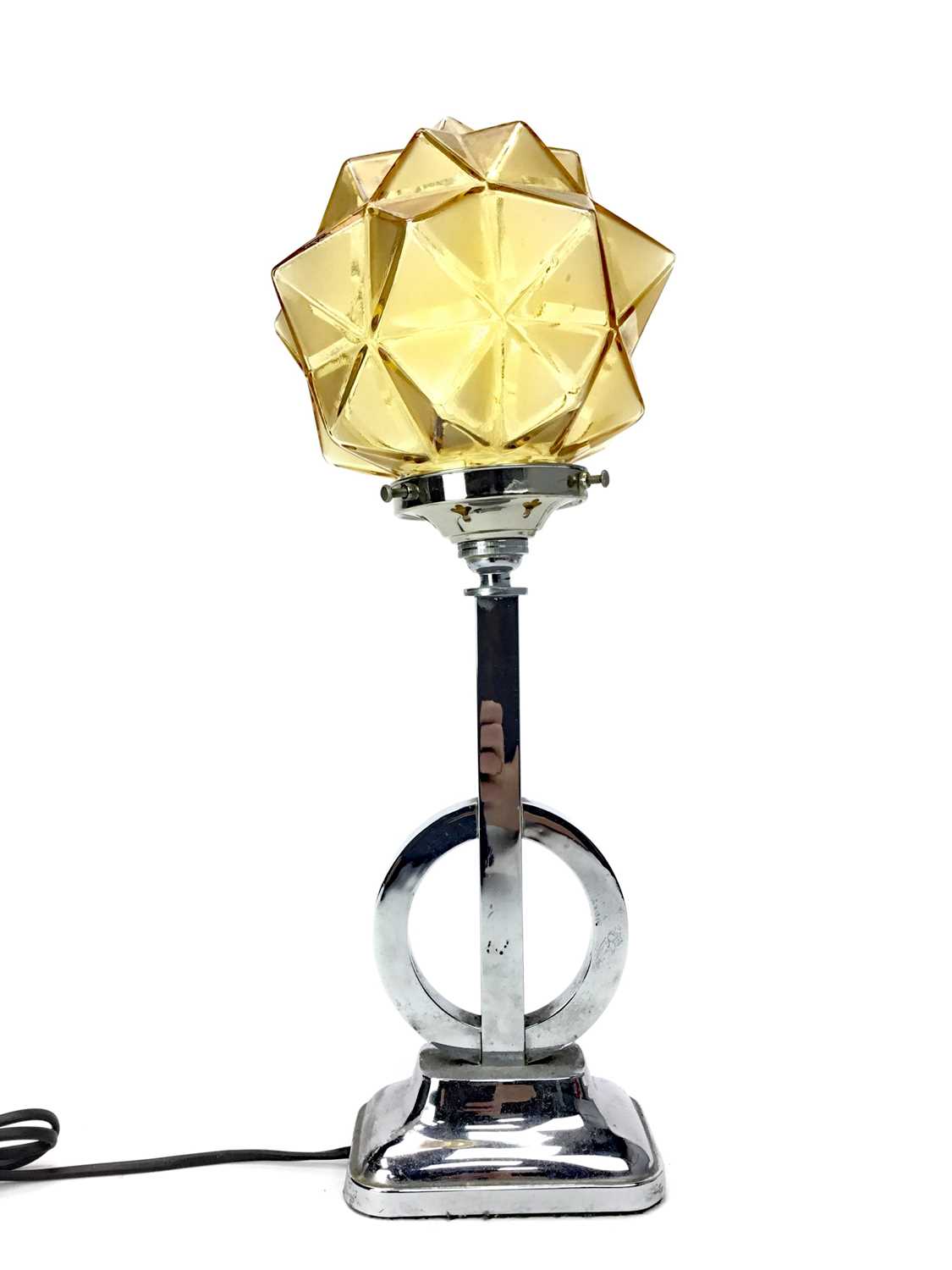 Lot 1327 - AN ART DECO CHROME TABLE LAMP WITH OPAQUE GLASS SHADE
