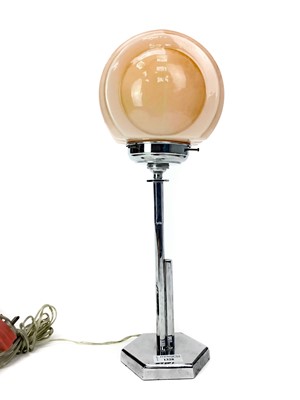 Lot 1328 - AN ART DECO CHROME TABLE LAMP WITH OPAQUE GLASS SHADE