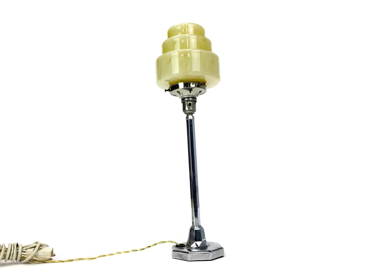 Lot 1329 - AN ART DECO CHROME TABLE LAMP WITH OPAQUE GLASS SHADE