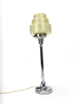 Lot 1329 - AN ART DECO CHROME TABLE LAMP WITH OPAQUE GLASS SHADE