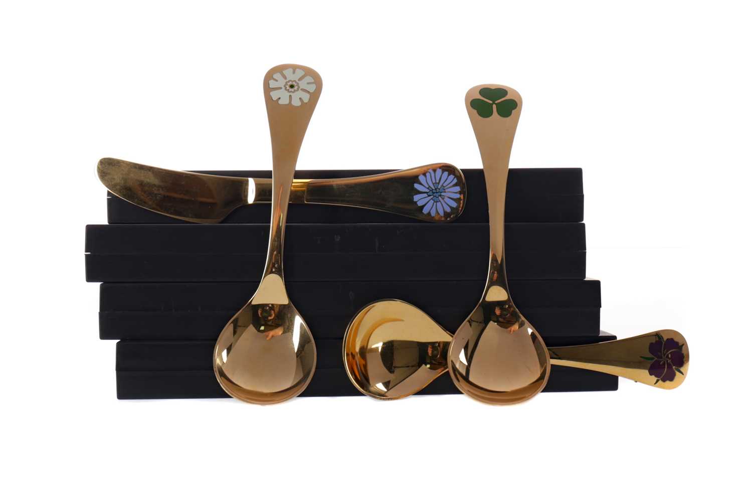 Lot 403 - A LOT OF THREE GEORG JENSEN SILVER GILT CHRISTMAS SPOONS AND A KNIFE
