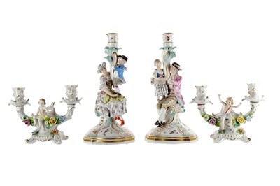 Lot 1010 - A PAIR OF 19TH CENTURY MEISSEN FIGURAL TABLE CANDLESTICKS