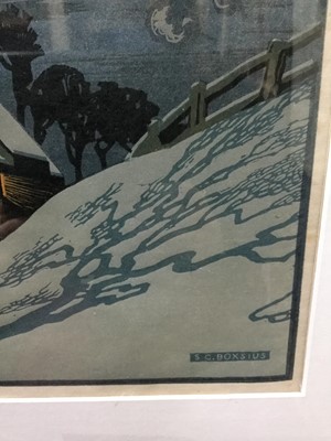 Lot 111 - WINTER SCENE, A WOODCUT BY SYLVAN G BOXSIUS