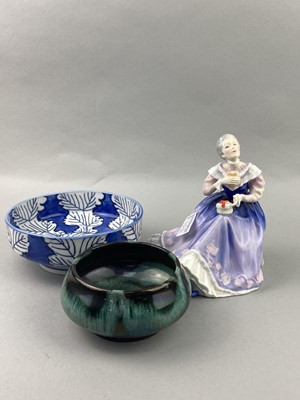 Lot 116 - A STRATHEARN GLASS BOWL, ROYAL DOULTON FIGURE AND OTHERS