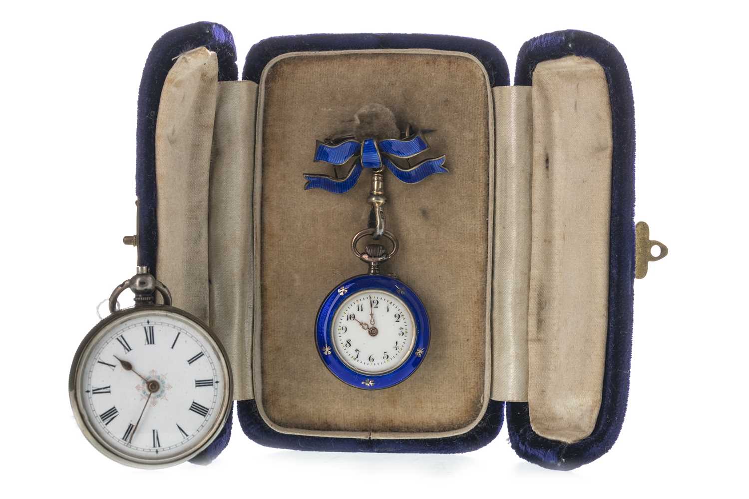 Lot 730 - A LADY'S ENAMEL FOB WATCH AND ANOTHER SILVER FOB WATCH