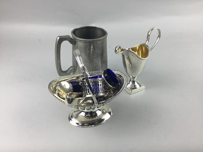 Lot 334 - A HAMMERED PEWTER TANKARD AND A COLLECTION OF SILVER PLATED WARE