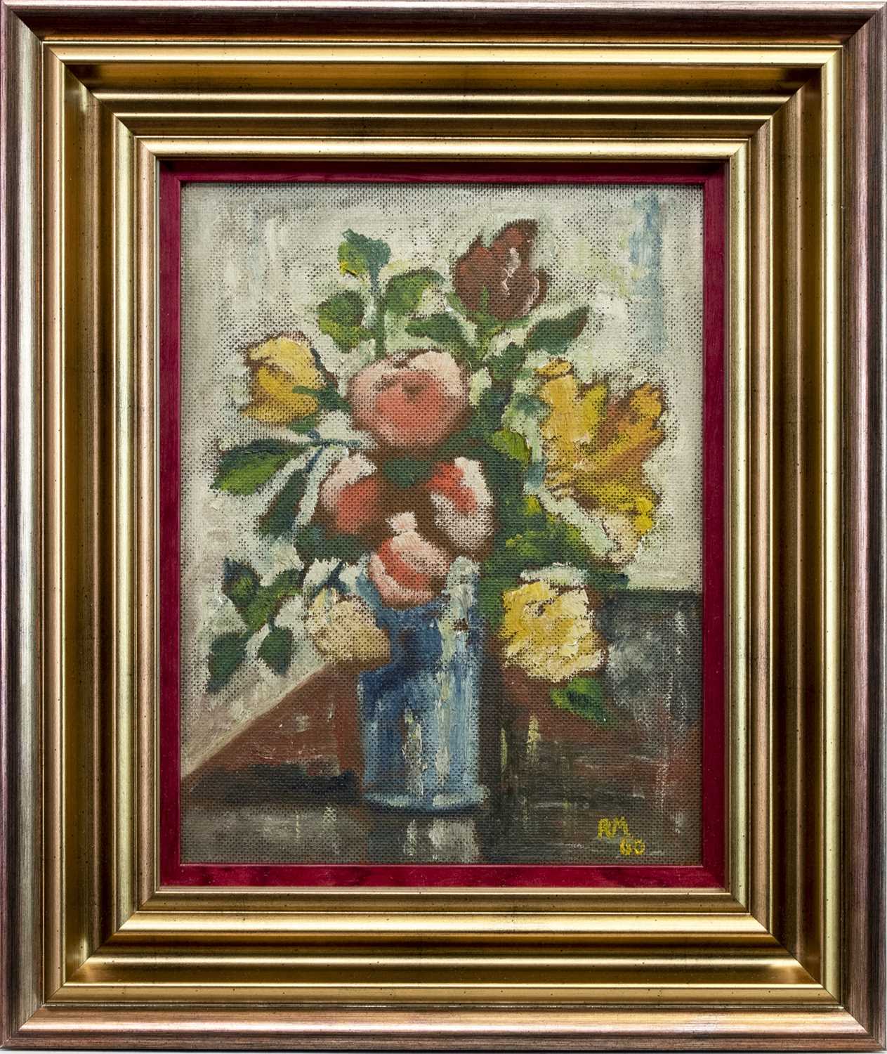 Lot 602 - FLOWER PIECE, AN ACRYLIC BY RONALD A MUIRHEAD