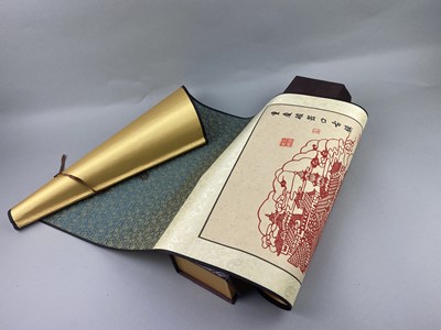 Lot 45 - A MODERN CHINESE CHONGQING PAPER-CUT SCROLL IN BOX AND OTHER ITEMS